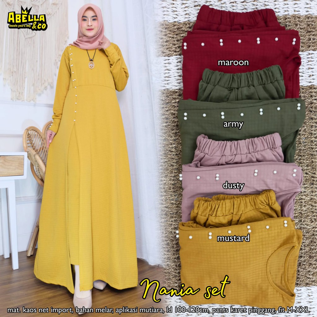 NANIA SET BY ABELLA BAJU SETELAN NANIA ONESET LD 100-120CM BAHAN KAOS IMPORT APLIKASI MUTIARA