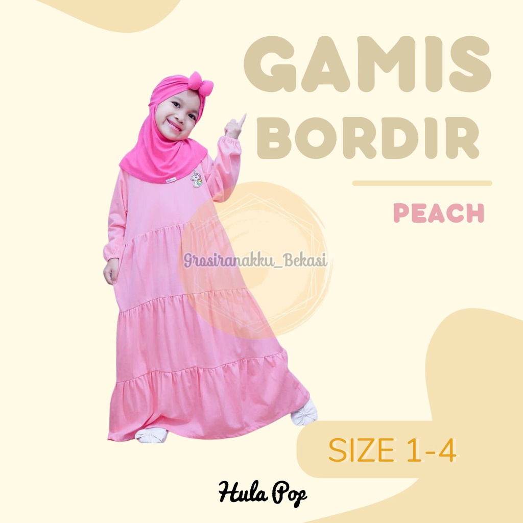 Gamis Kaos Anak Aplikasi Bordir Warna Peach Size 1-4Thn