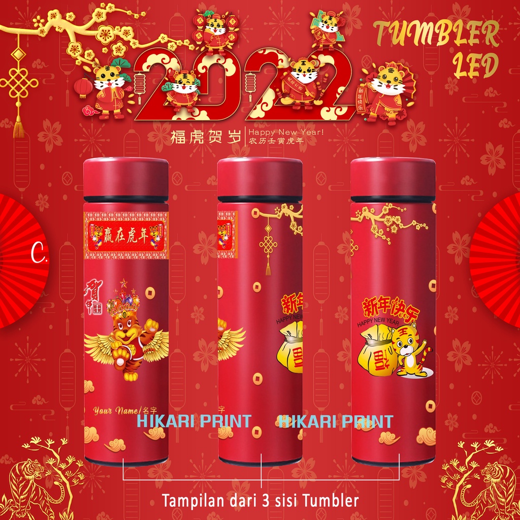 Hikari Print TUMBLER IMLEK BOTOL MINUM TAHUN BARU IMLEK TUMBLR HAMPERS CHINESE NEW YEAR TAHUN HARIMAU 2022 HADIAH UNIK KADO  TERMOS HAPPY CHINESE NEW YEAR EDITION TUMBLER LED PRINT UV TUMBLER STAINLESS STEEL TAHUN BARU 500ML BOTOL MINUM IMLEK BOTOL CNY-5