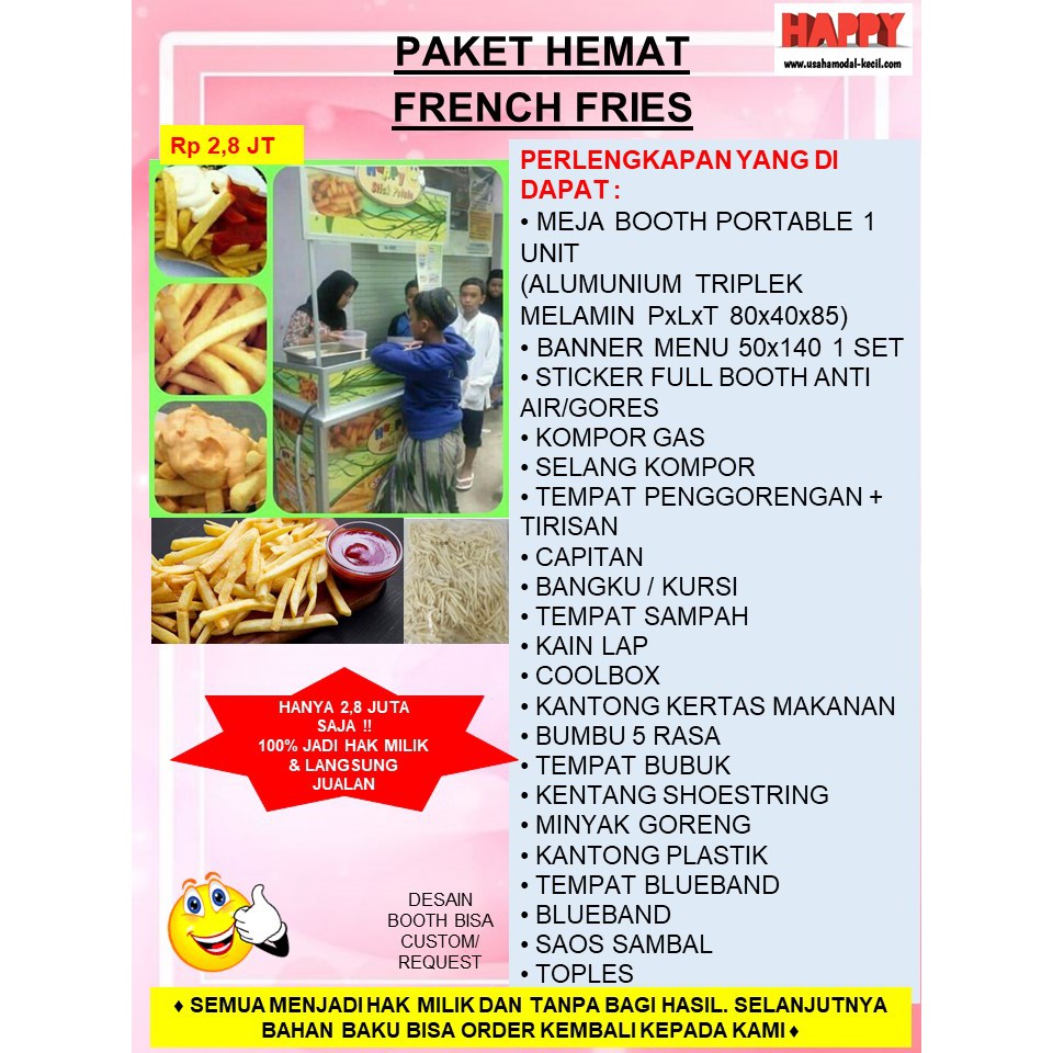 PAKET HEMAT MURAH EKONOMIS USAHA FRANCHISE MAKANAN FRENCH FRIES KENTANG GORENG KEKINIAN GEROBAK MIX