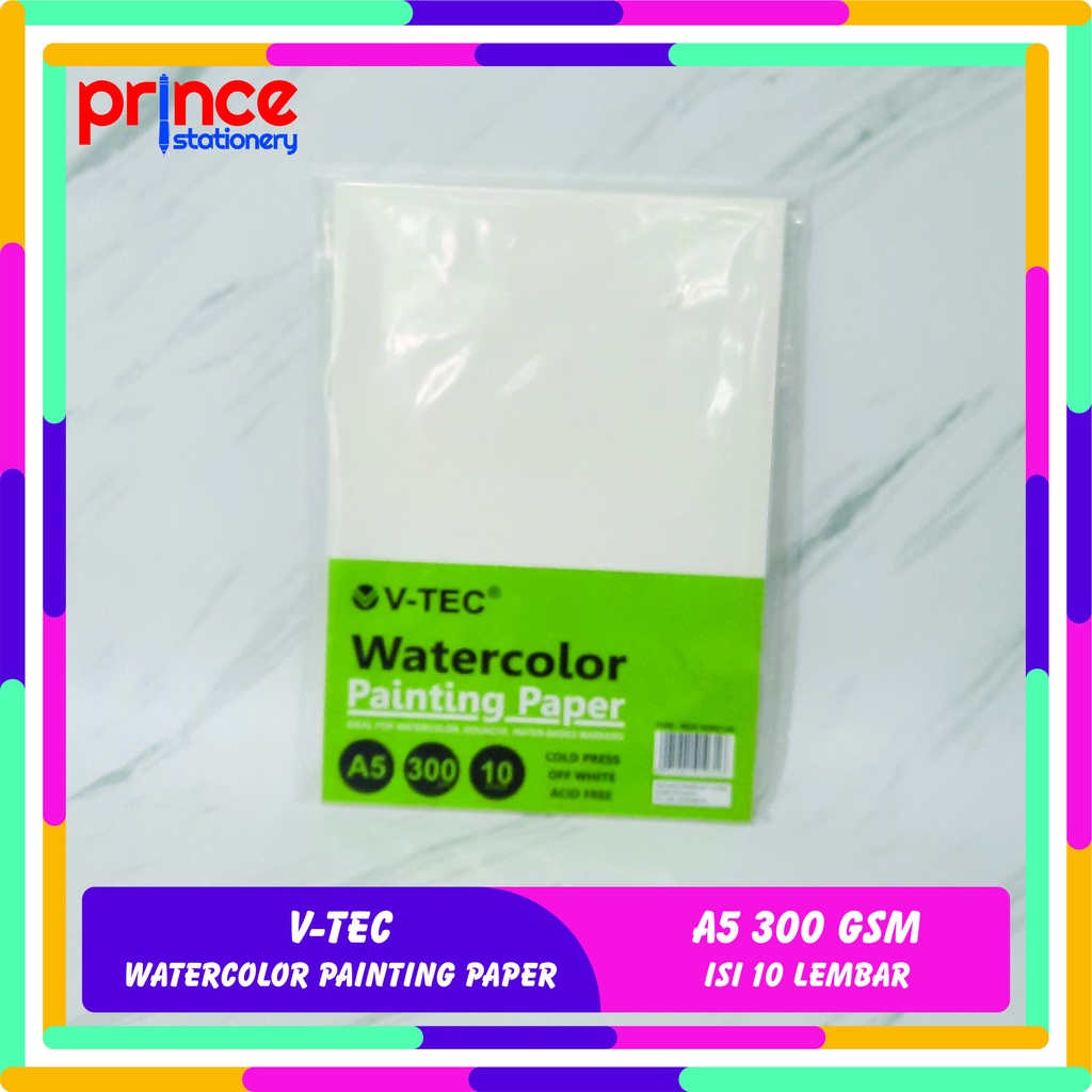

V-TEC WATERCOLOUR PAPER A5 300 GSM COLD PRESS ISI 10 LEMBAR