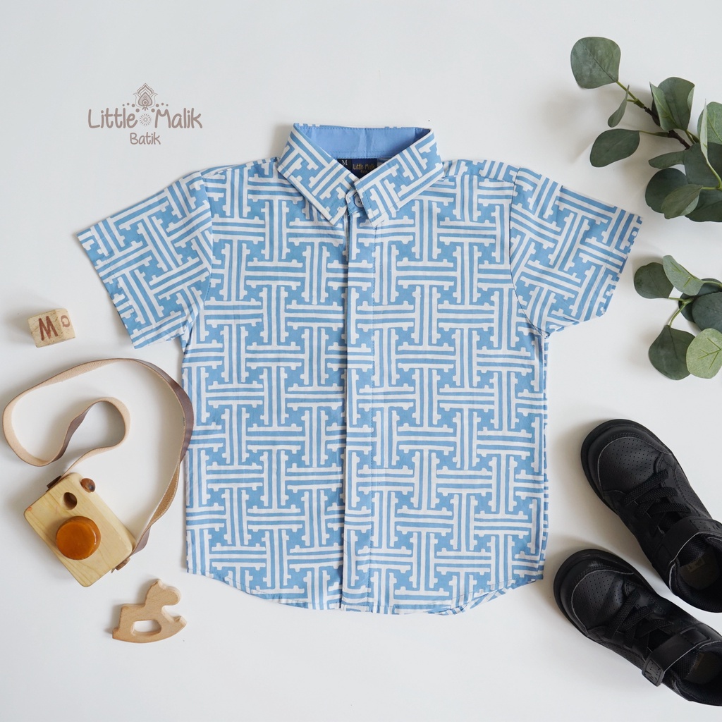 Kemeja Batik Anak Lengan Pendek By Little Malik Batik, Garutan, Warna Biru