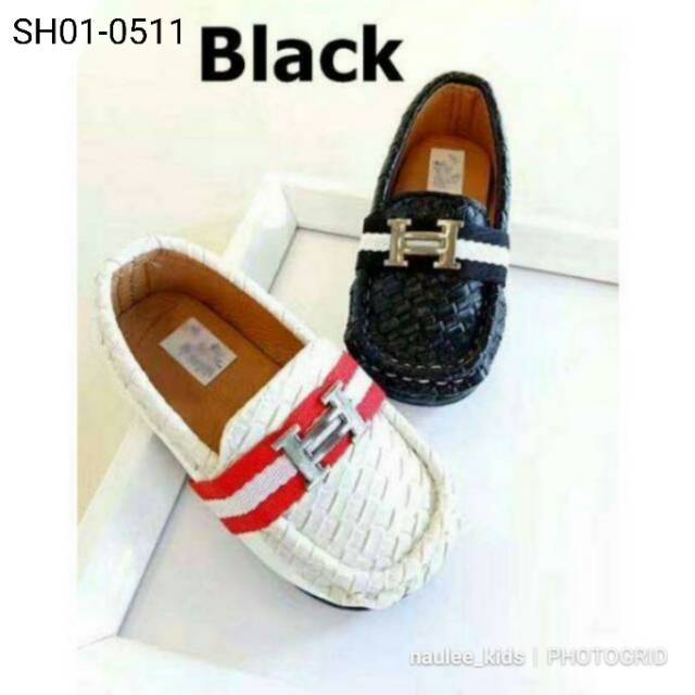 21-30 Pantofel Shoes Guccii Boy H Black Navy White Sepatu Pesta Anak Cowok Guci Hitam Putih Biru Tua