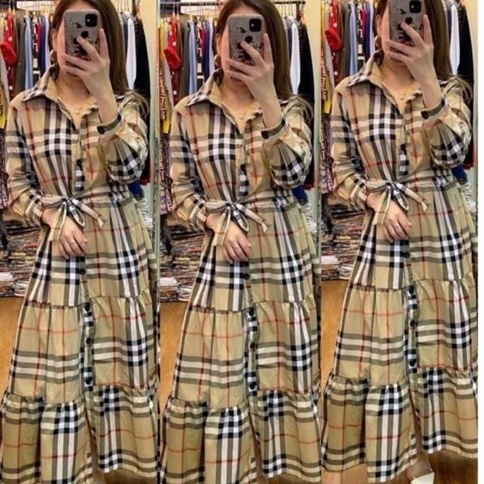 Gamis Burberry 1325#/Maxy Dress Kotak/Long Dress Burberry(REAL PIC)
