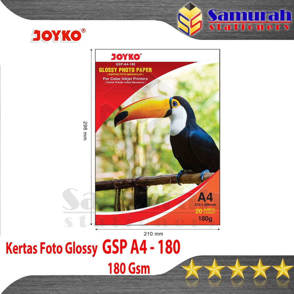 Glossy Paper GSP A4 180 gsm Joyko / Kertas Cetak Foto Mengkilap 180 gram Pak isi 20 Lembar