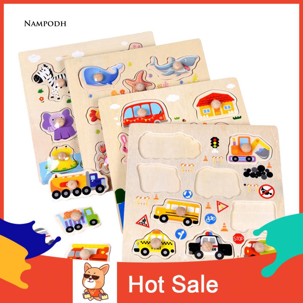 Papan Puzzle Kayu Gambar Kartun Hewan Untuk Edukasi Anak Pra Sekolah