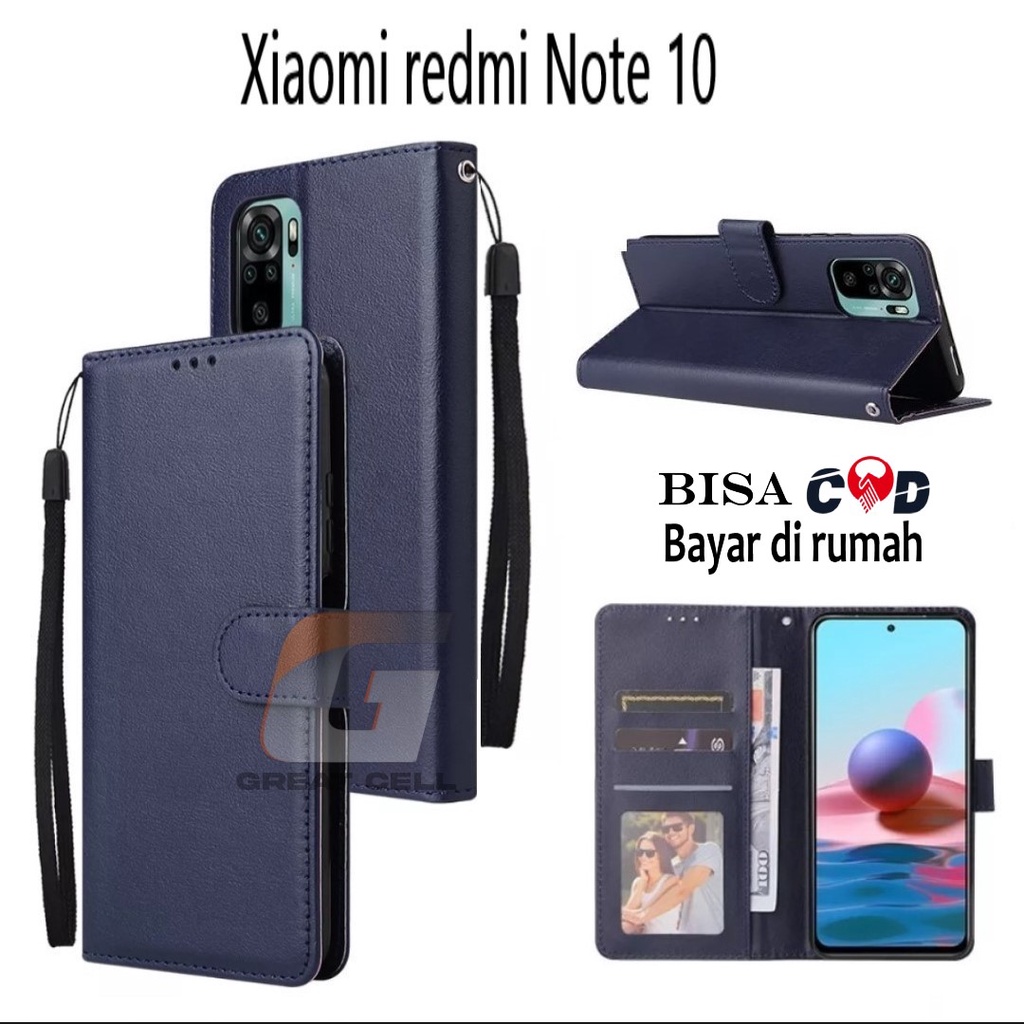 FLIP COVER  PREMIUM  UNTUK  Xiaomi Redmi Note 10 /LEATHER FLIP CASE  XIAOMI REDMI NOTE 10