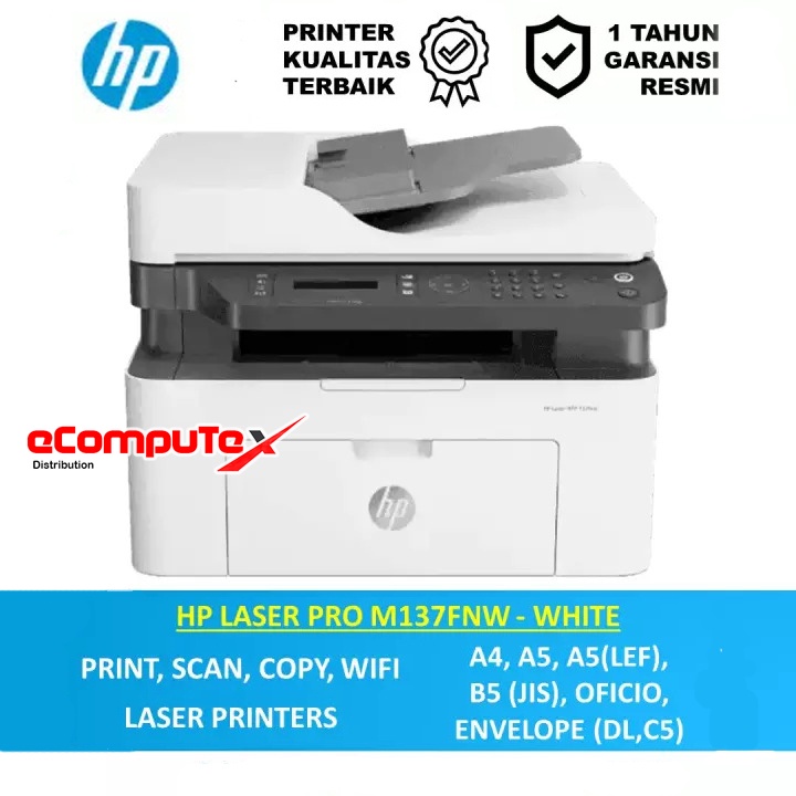 PRINTER HP LASERJET PRO M137FNW ALL IN ONE WIFI / HP LASER JET PRO M 137FNW / M 137 FNW AIO PRINT SCAN COPY FAX GARANSI RESMI