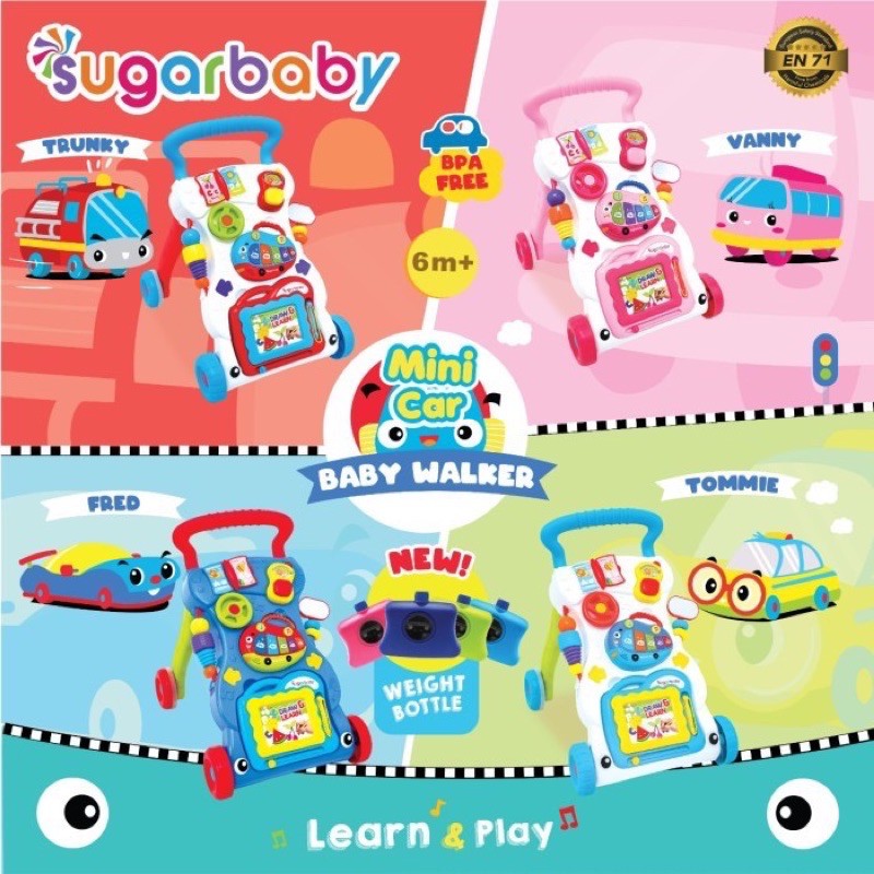 packing bubble baru push walker dgn pemberat sugar baby mini car push walker alat belajar jalan bayi