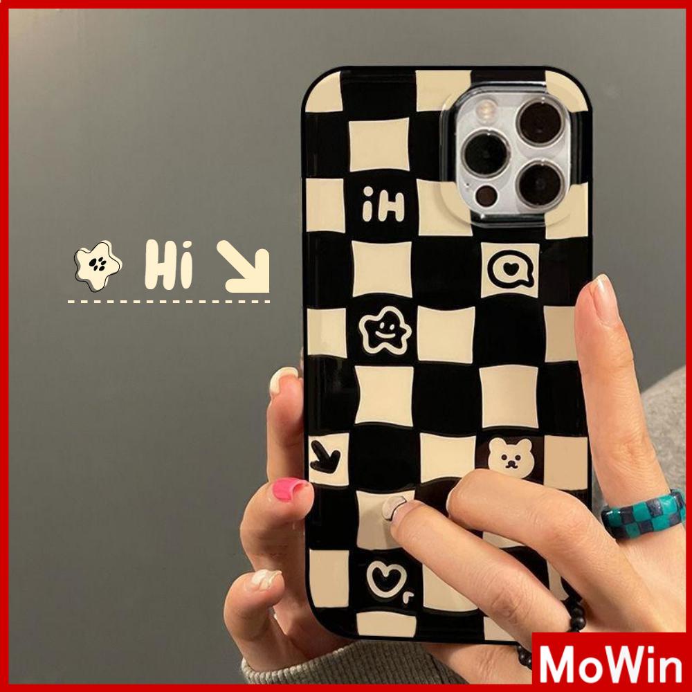 iPhone Case Silicone Soft Case Black TPU Glossy Big Hole Camera Protection Shockproof Cute Checkerboard For iPhone 13 Pro Max iPhone 12 Pro Max iPhone 11 Pro Max iPhone 7 Plus