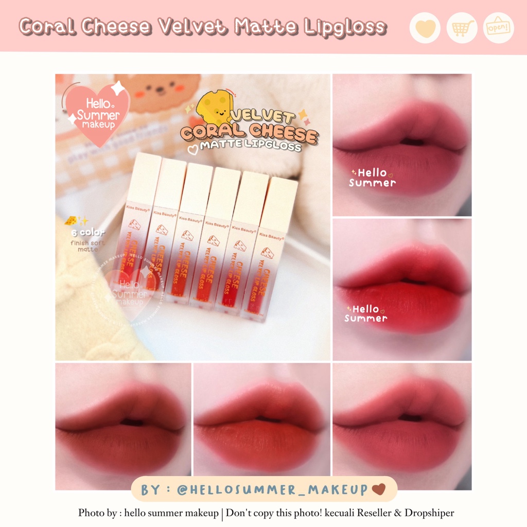 𝐌𝐀𝐓𝐓𝐄 𝐋𝐈𝐏𝐒𝐓𝐈𝐂𝐊 - Kiss Beauty Coral Velvet Cheese Matte Lipstick / Matte Lipgloss 5ml Tahan Lama Longlasting