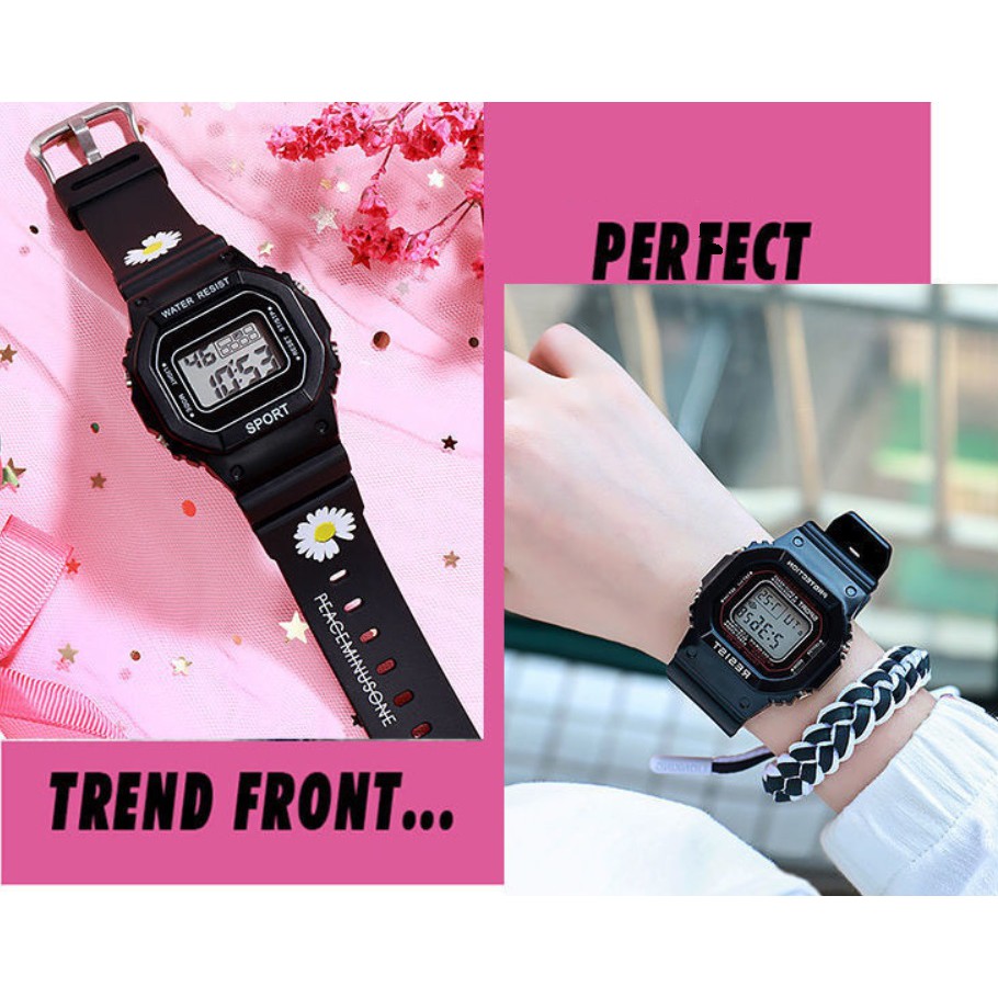 Jam Tangan Digital Bunga DAISY SOLID ANTI AIR Student Couple Watch Korea Fashion model Casio Wanita