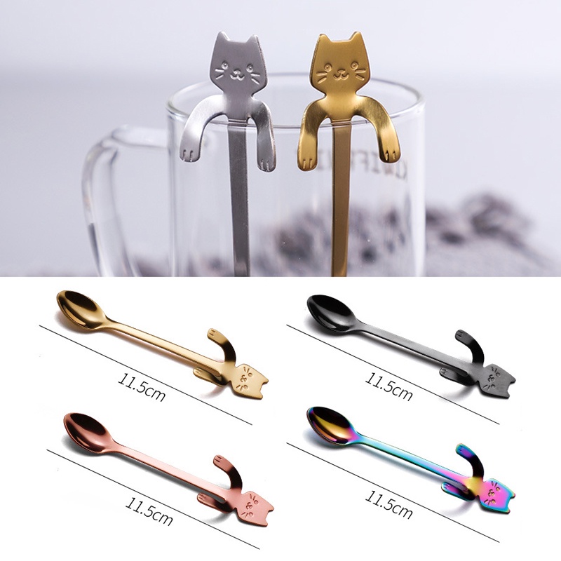 Sendok Teh / Kopi Desain Kartun Kucing Bahan Stainless Steel 304 Owt