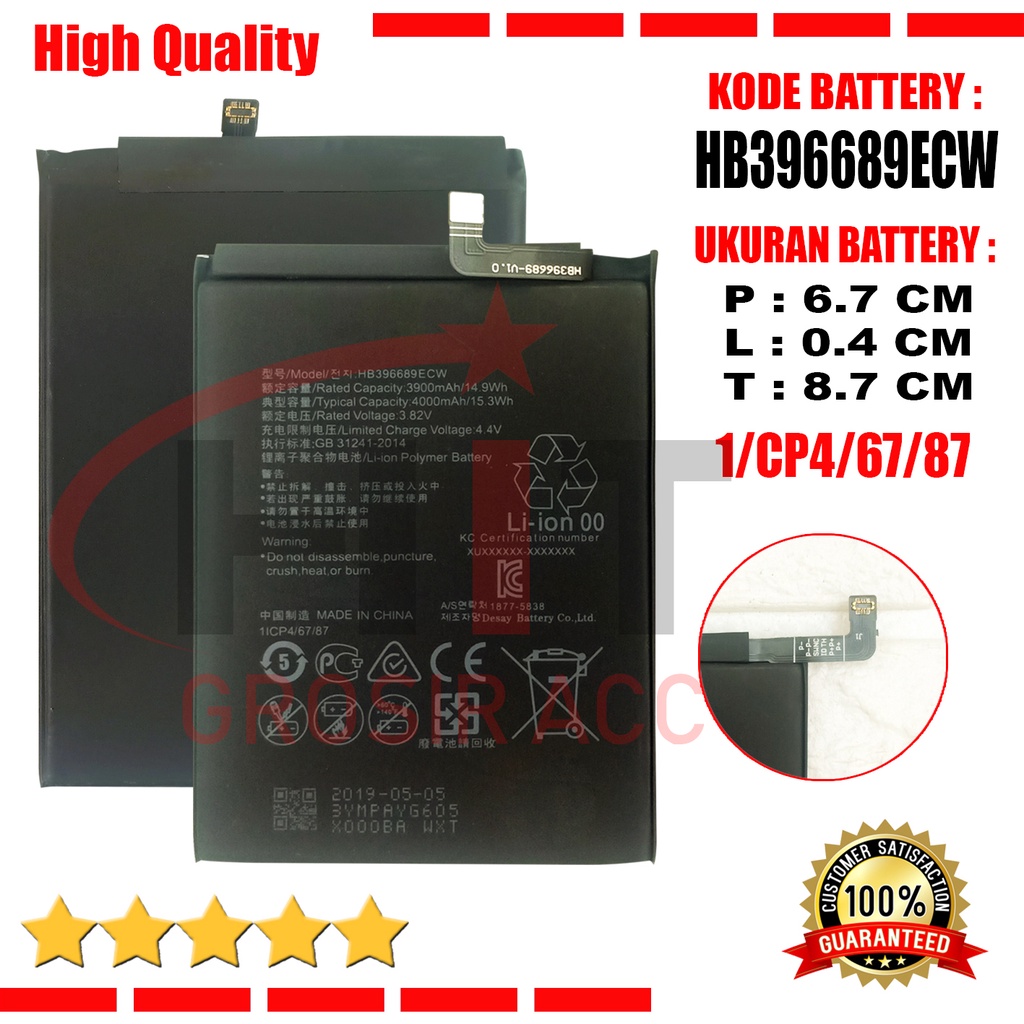 Baterai Battery For Huawei Y7 Prime /  HB396689ECW /  Enjoy 7 , Enjoy 7 Plus , Enjoy 8 Plus , TRT-AL00A , Mate 9 , Mate 9 Pro , Ascend P9 Lite , G9 , Y7 Plus , Y7 PRIME , Y7 Pro 2017 , Y9 2018 , Y9 2019 , 9P , MHA-AL00 , Honor 8C , TRT-L53 , TRT-L21A , LX