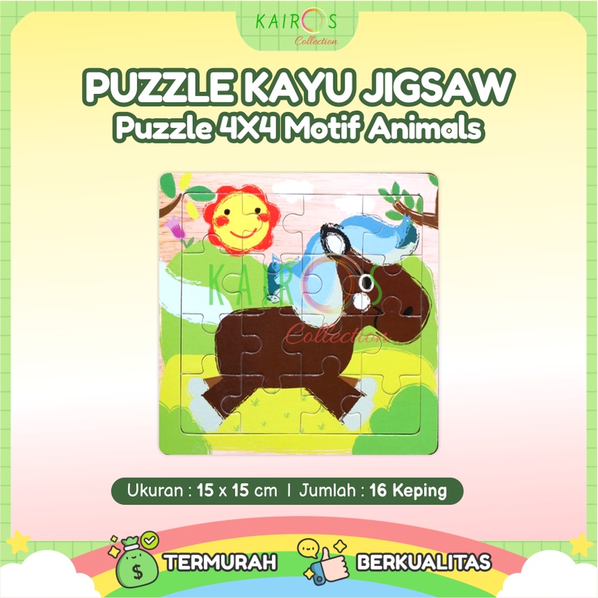 Puzzle Kayu Anak 4x4 (16pcs) Jigsaw Puzzle 4x4 Kendaraan Animal