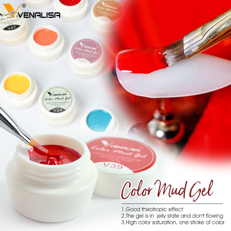 V21-50 VENALISA COLOR MUD GEL POLISH KUTEK GEL KENTAL DESAIN TIMBUL EMBOSS GEL POLISH VENALISA 5gr