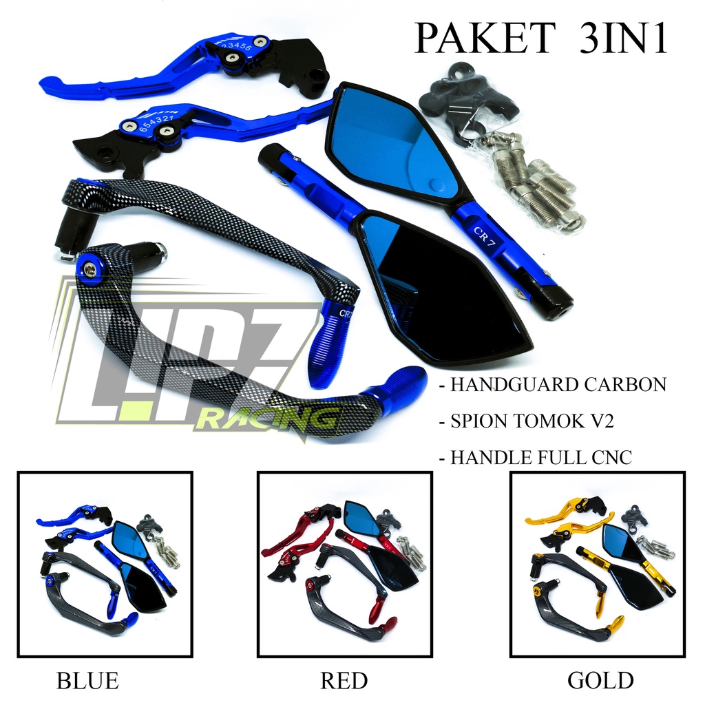 PAKET MURAH AKSESORIS HANDGUARD CARBON + SPION TOMOK V2 + HANDGRIP  RACING NMAX/VIXION/TIGER/CB150R/VARIO 150