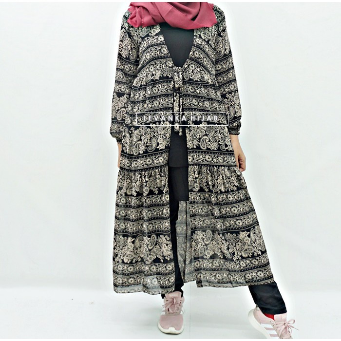 Long Outer Ikat bahan Cerutty Motif Bunga / Kardigan Ceruti motif