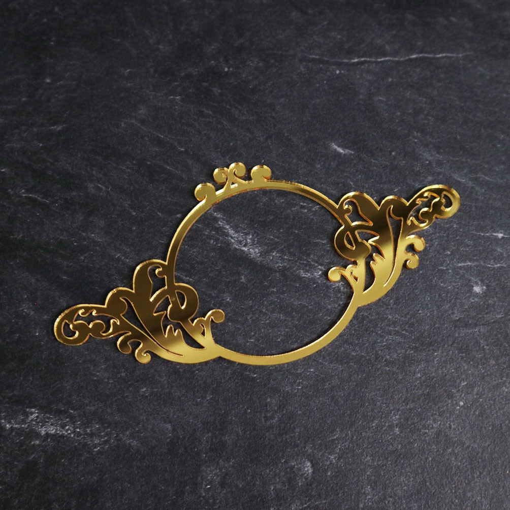 Classic Round Ornament | Chipboard Mahar | Mirror Gold Akrilik Emas