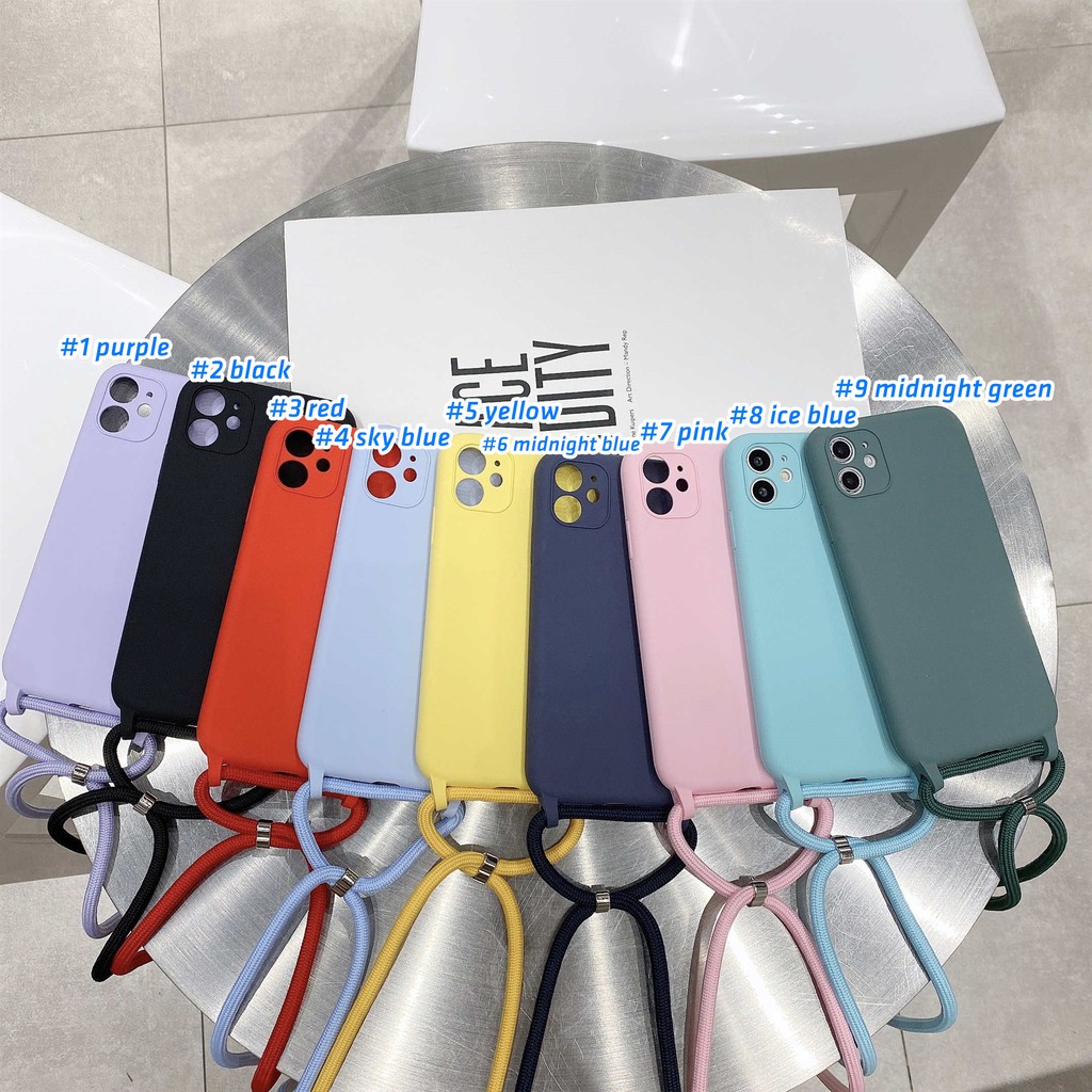 Crossbody Lanyard Liquid Silicone Case iphone 7+ 8 Plus XR Xs Max 11 Pro Max Precise Lens hole Soft iphone case