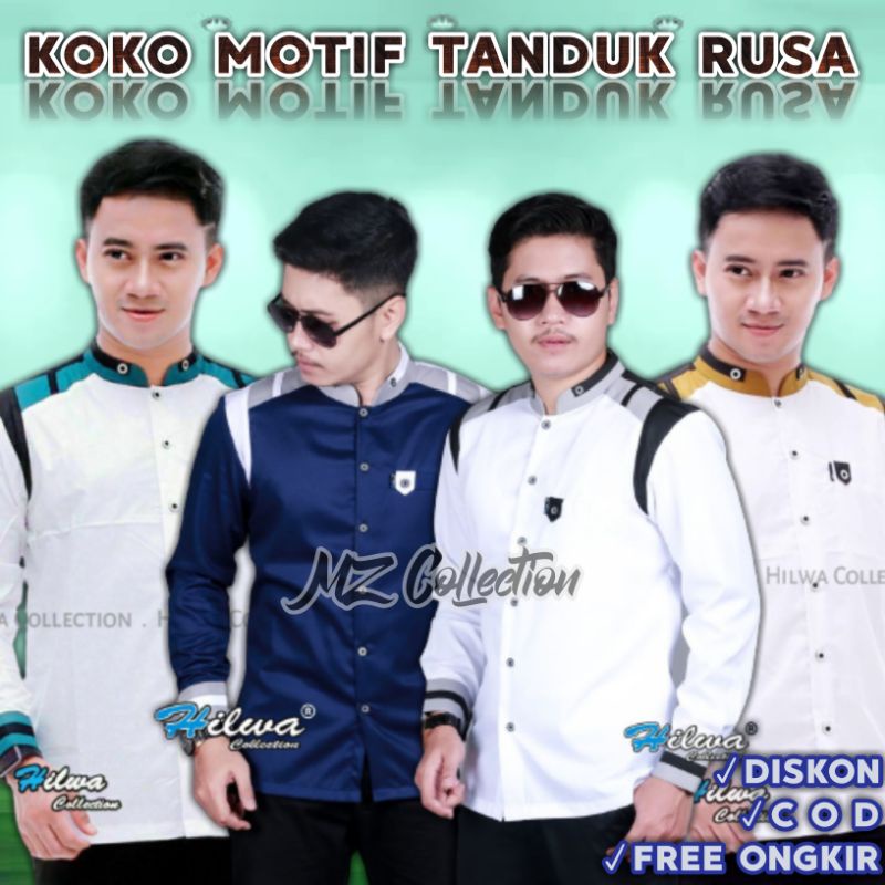 Baju Koko Hilwa Motif Tanduk Rusa Lengan Panjang