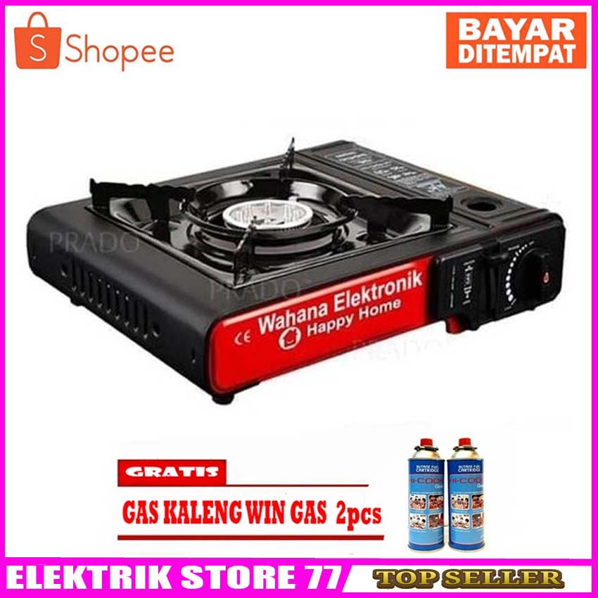 Kompor Gas Portable 2 in 1 HAPPY HOME Portable Gas Stove FREE Kaleng