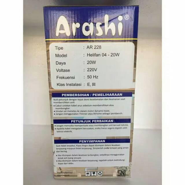 Kipas Gantung Arashi 4 Baling 20 Watt