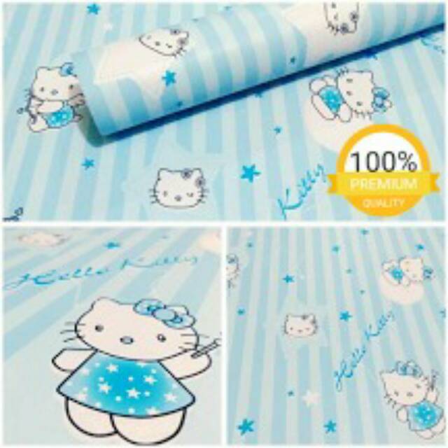 Wallpaper Dinding motif hello kity biru muda