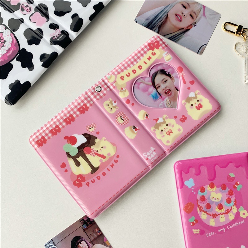 Mini 3 Inch Heart Photo Album with 20pcs Sleeves Bags Cute Pudding Bear Storage Card Bag Postcards Collect Photo Album Organizer