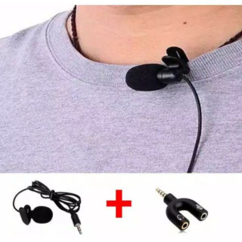 CLIP ON MICROPHONE + AUDIO SPLITTER U SHAPE PAKET YOUTUBER ALAT REKAM YOUTUBER VLOGGER