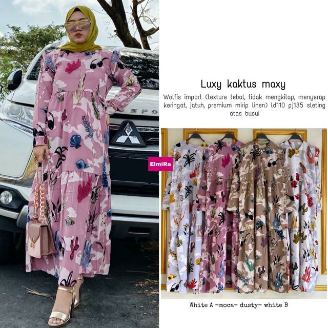Luxy kaktus maxy dress gamis motif