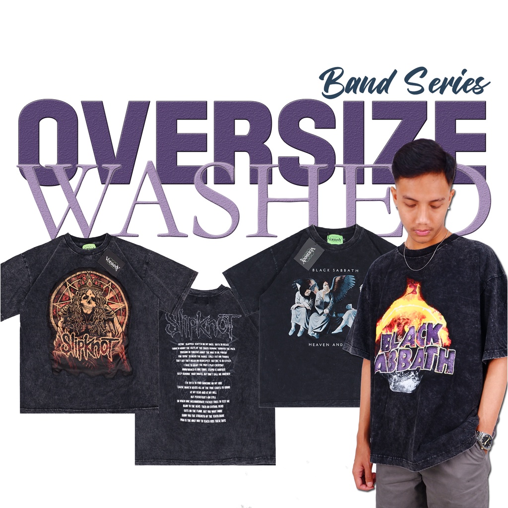 (BAND SERIES 1) OVERSIZE WASHED T-SHIRT BLACK SABBATH SLIPKNOT KAOS BAND VINTAGE OVERSIZE PREMIUM OR