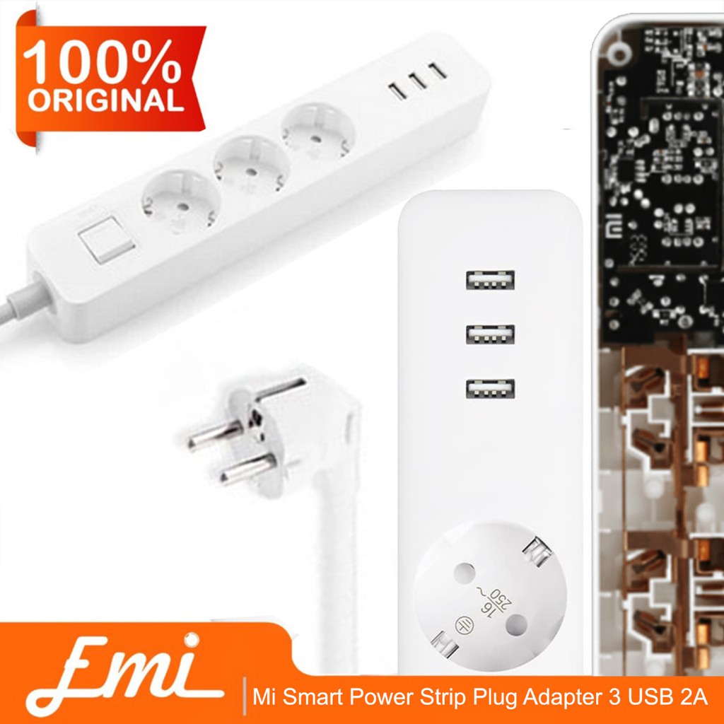 Mijia Smart Power Strip Plug Adapter with 3 USB Port 2A-Putih By EMI