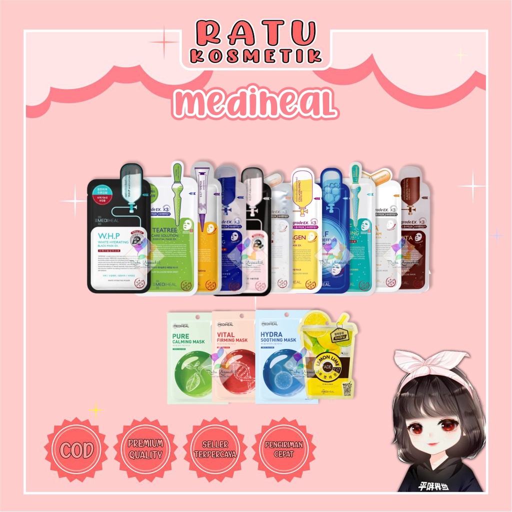 ❤ RATU ❤ MEDIHEAL Korean Mask White Calming Teatree | Masker Wajah Hydro Nude PDF IPI (✔️BPOM)