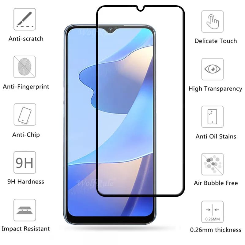 Tempered Glass Full Layar Oppo A16 Screen Guard Protector Antigores List warna TG