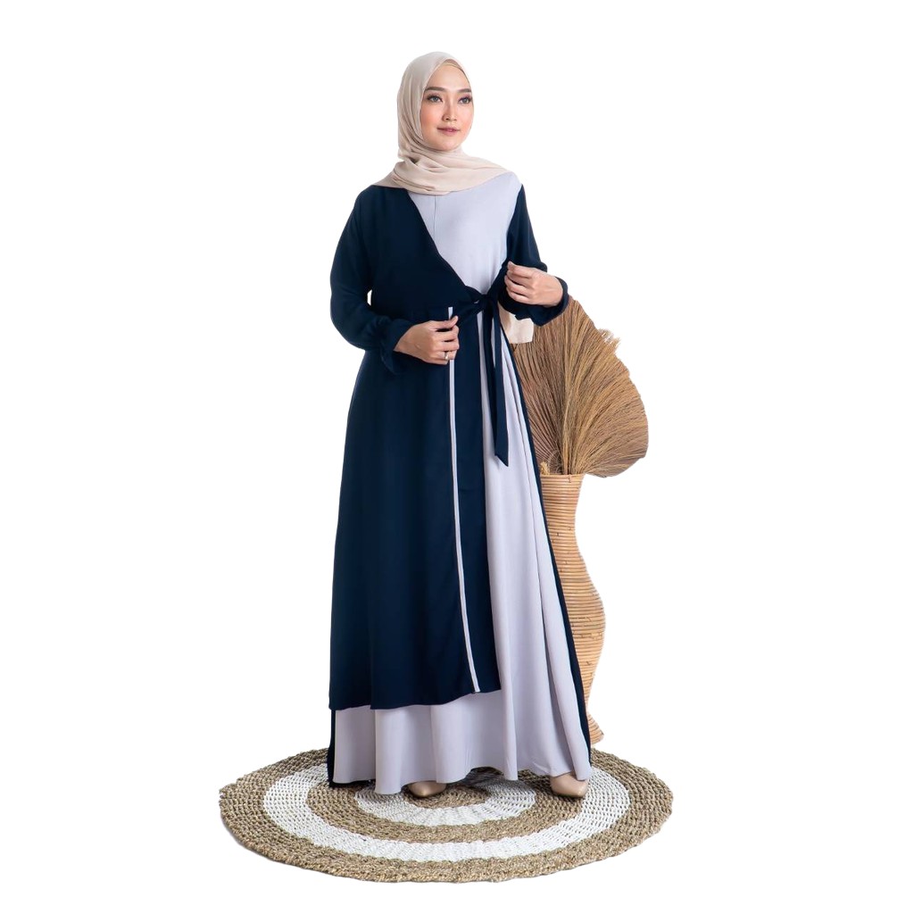 Gamis Syari Polos Remaja Terbaru Kekinian Perempuan Muslim Size S M L XL Pesta Kondangan Premium-NAVY