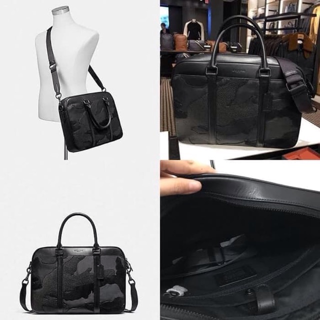 Coach Perry Matte Black Hitam Slim Briefcase Tas Kerja Pria Original