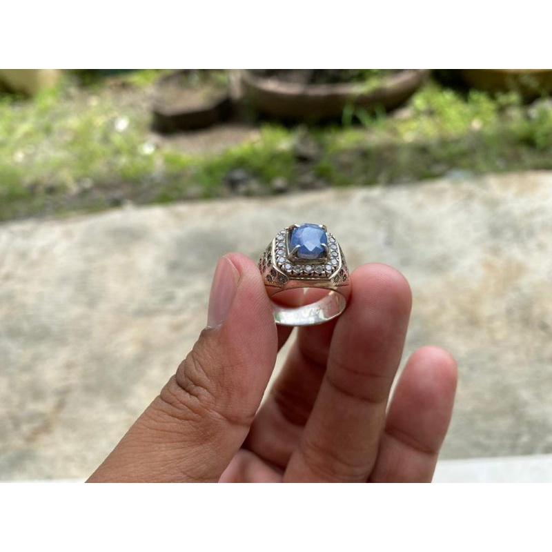 Natural Blue Safir Ceylon Ring Perak