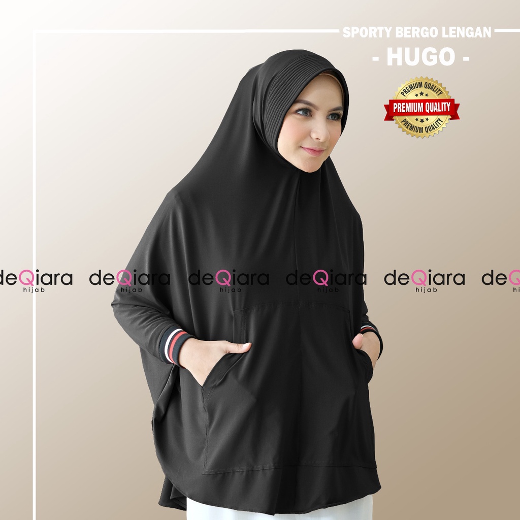 Jilbab Instan Bergo Hugo Sporty Lengan Ori Deqiara-HITAM