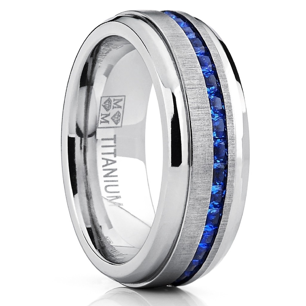 Cincin Berlian Biru Bahan Stainless Steel Gaya Simple