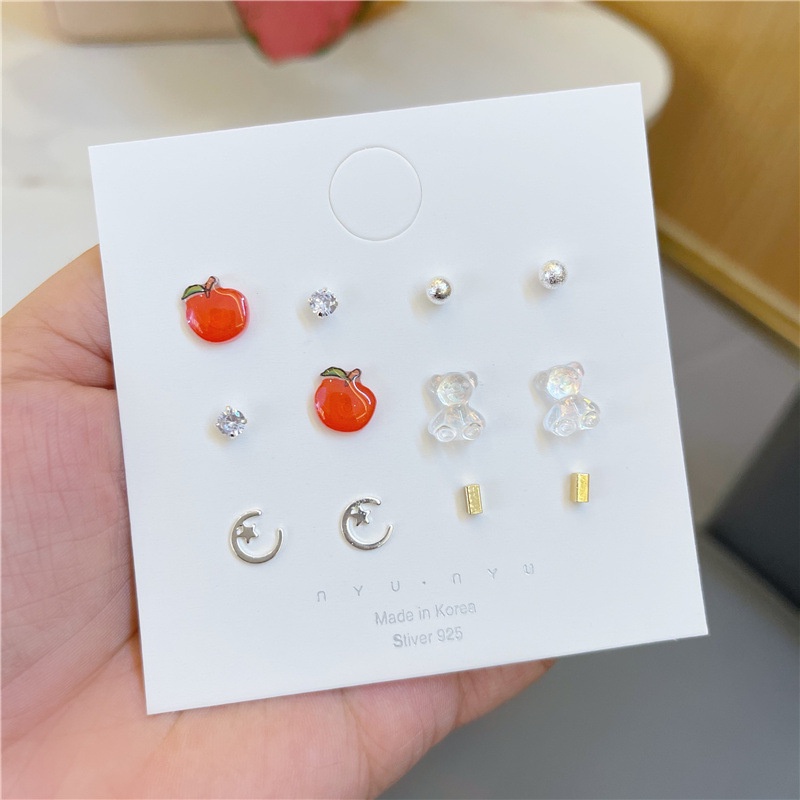 Candy Jewelry 5pair 6pair Fashion Stud Earrings Bear Flower Butterfly Bow Watermelon Geometric Earring for Women Rabbit Apple