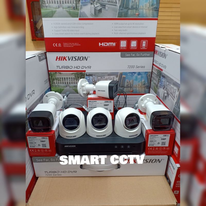 PAKET CCTV HIKVISION 5MP 8 CHANNEL 6 KAMERA NON AUDIO / AUDIO SERIES KOMPLIT GARANSI RESMI 2 TAHUN