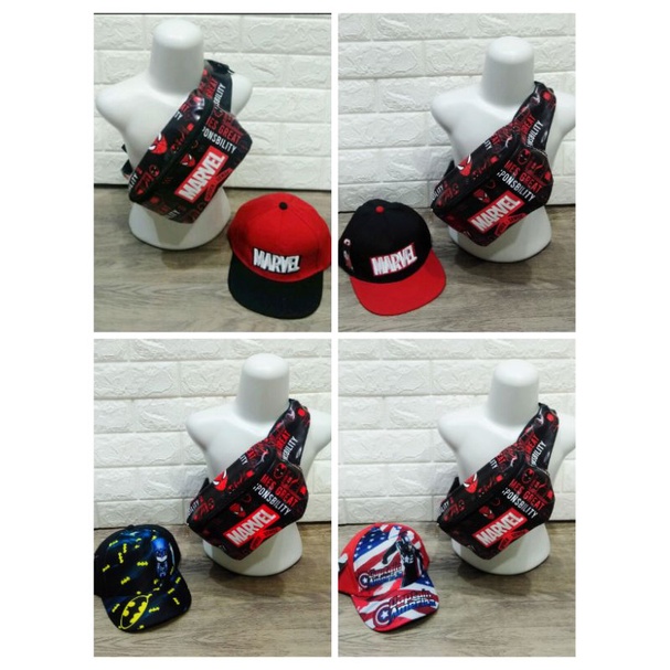 (BISA COD)Paket Murah Tas SLempang anak 2in1/Topi bordir/topi printing