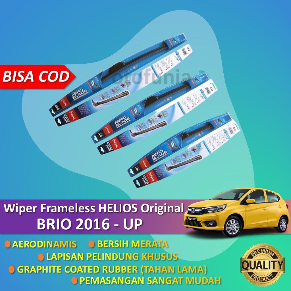 Wiper Wifer Frameless kaca mobil  BRIO 2 in 1 Helios High Ferformance BRIO Tahun 2016-UP