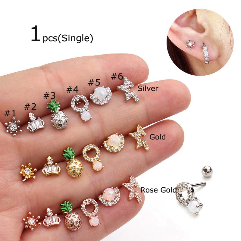 1piece 20G Steel Ear Tragus Cartilage Earrings Stud Piercing 6mm Length