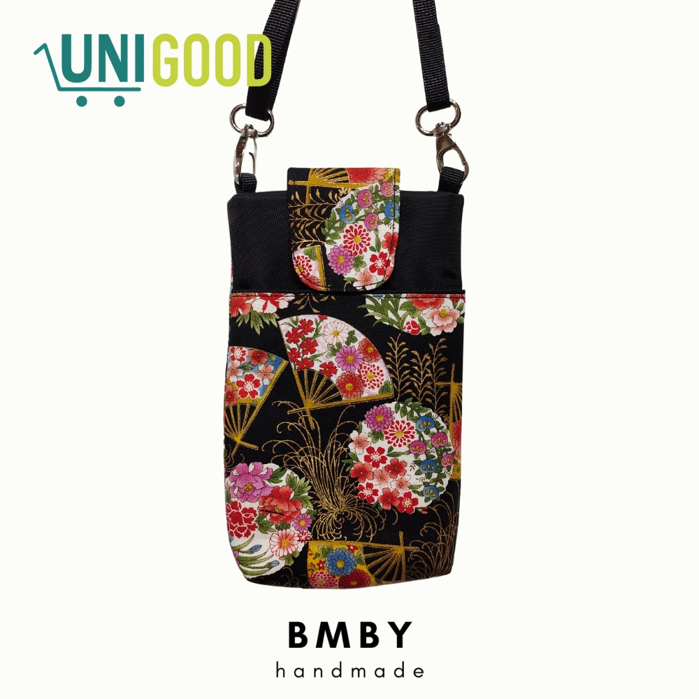 UNIGOOD X BMBY - Fabric Crossbody Phone Bag Handmade Japanese Cotton Handphone Purse Adjustable Strap Sling Bag Mini Tas HP Kain Jepang