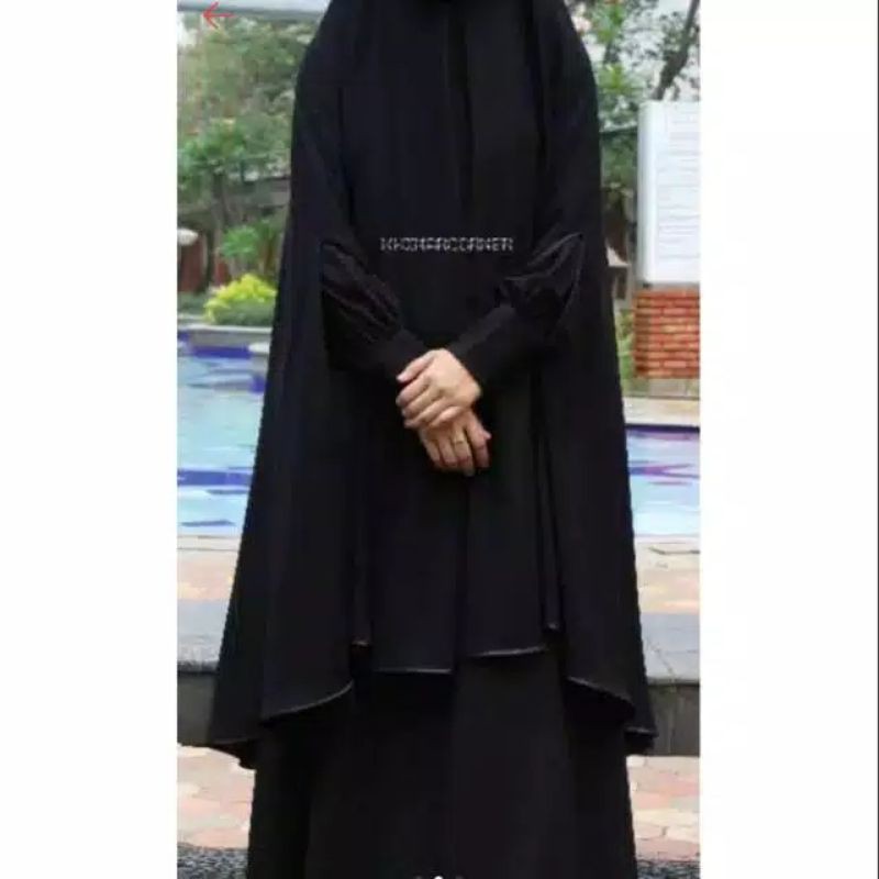 TERPOPULER Khimar Syarii Jetblack Bolong Tangan / Cardigan / Boltang / Lengan Bolong / Jilbab