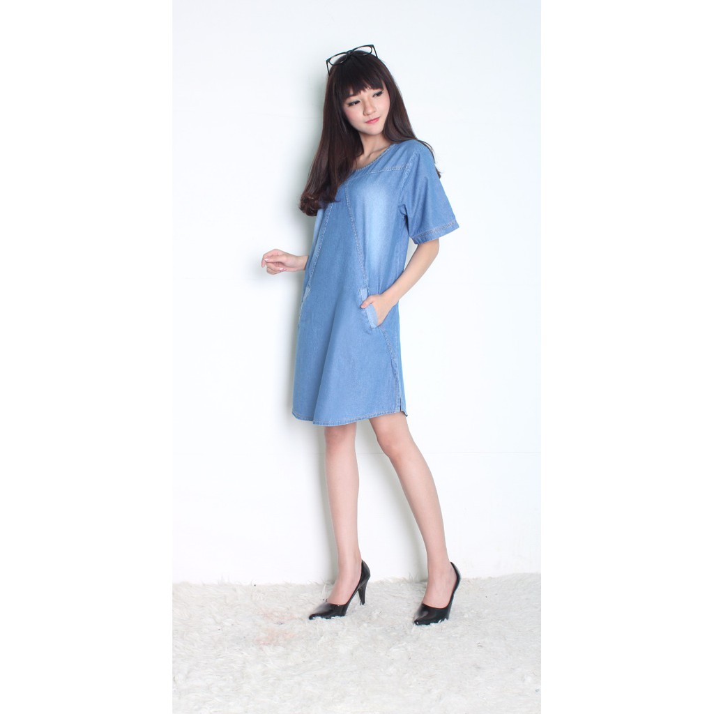 SB Collection Midi Dress Nindy Jeans Terusan Shortdress Wanita