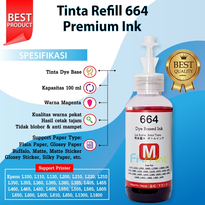 Tinta Premium 664 CMYK Printer Epson Pengganti Original Epson L110 L120 L121 L210 L220 L300 L310 L350 L355 L360 L365 L380 L385 L405 L485 L550 L555 L565