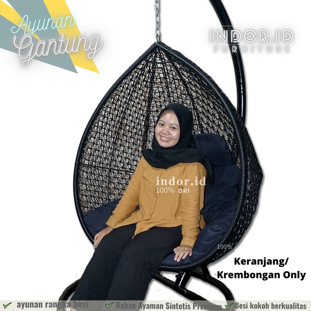 Ayunan Gantung Besi Jumbo Dewasa/ Ayunan Gantung Rotan Jaring Tanpa Tiang